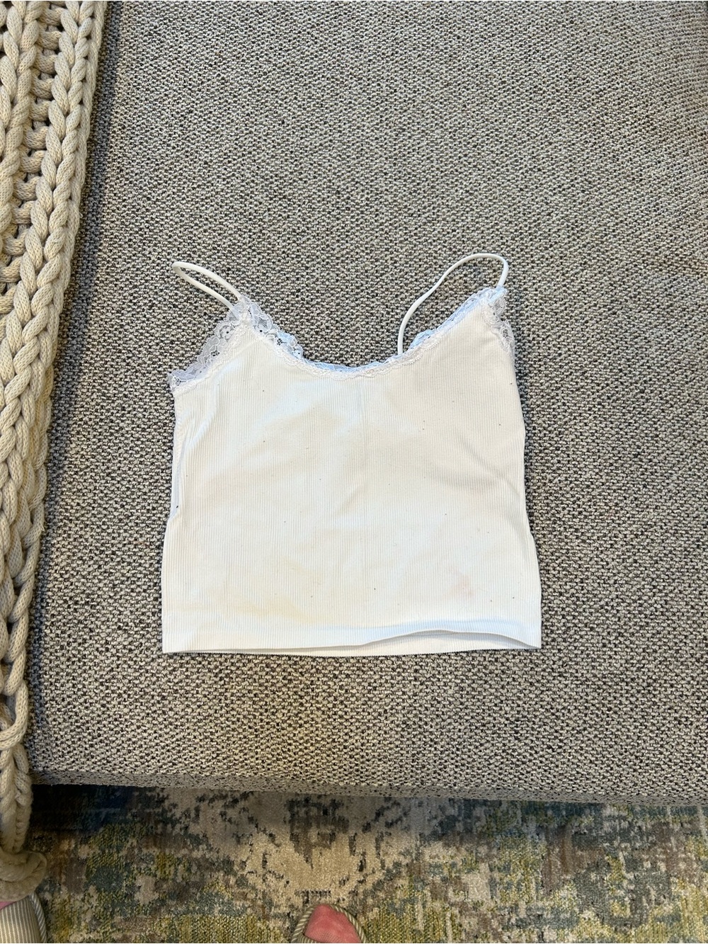 Urban Planet White Lace-Trim Ribbed Cami